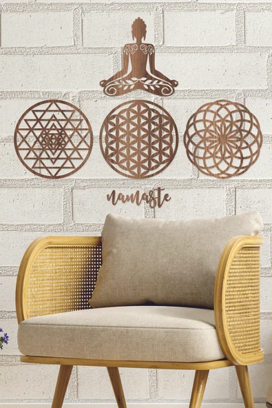 UNT Yoga Duvar Dekoru (kutsal Geometri Seti, Yaşam Çiçeği, Sri Yantra, Torus) Tablo CEVİZ 30 x 30 ürün görseli 1