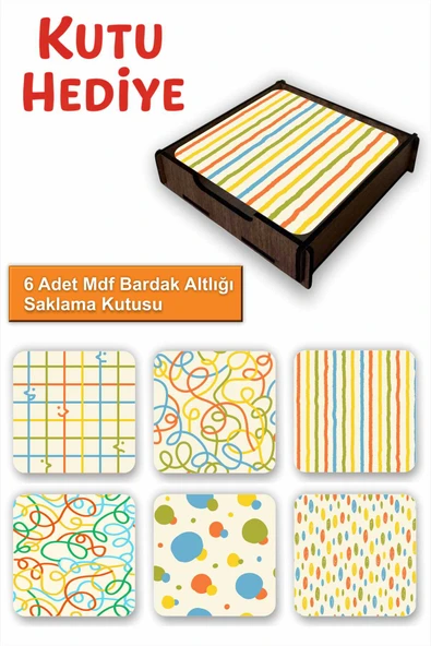 UNT 6’lı MDF Bardak Altlığı Saklama Kutulu – Dekoratif Akdeniz Esintileri Desenli ürün görseli 1
