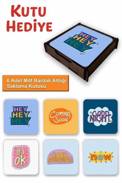 UNT 6’lı MDF Bardak Altlığı Saklama Kutulu – Motivasyon Temalı ürün görseli 1
