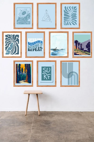 UNT 10'lu Çerçeve Görünümlü Modern Bohem Duvar Tablo Seti – 15x20 cm MDF UV Baskı Çok Renkli 15 x 20 ürün görseli 1