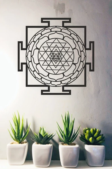 UNT Sri Yantra Mandala Kutsal Geometri Duvar Dekoru-süsü, Ahşap Dekoratif Tablo - 3 Siyah 48 x 48 ürün görseli 1
