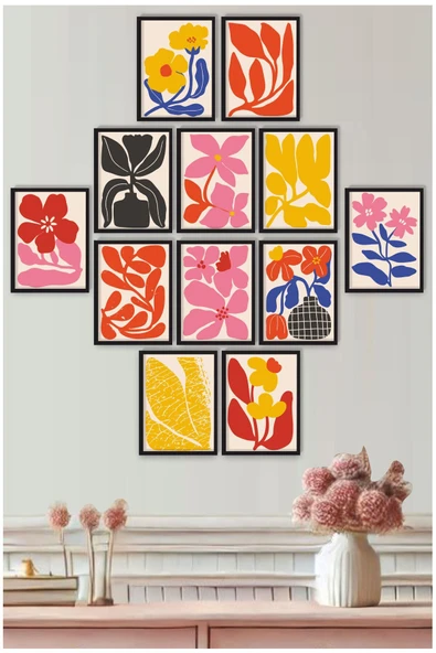 UNT Soyut Çiçek & Yaprak Desenli UV Baskı MDF Duvar Tablo Seti 15x20 cm – 12’li Set Çerçeve Görünümlü Çok Renkli 15 x 20 ürün görseli 1