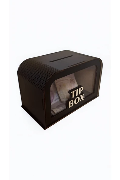 UNT Şeffaf Ön Camlı Lazer Kesim Bahşiş Kutusu (MDF – Dekoratif) - Ahşap Tip Box SİYAH ürün görseli 1