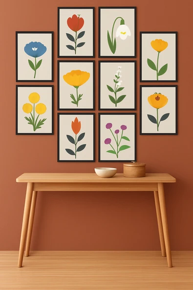 UNT 10'lu Botanik Çiçek Tablo Seti – Minimal Modern Duvar Dekoru Çok Renkli 15 x 20 ürün görseli 1