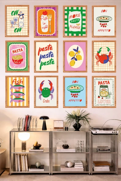 UNT 12’li Çerçeve Görünümlü Mutfak | Modern | Retro Duvar Posteri Tablo Seti– 15x20 cm MDF UV Baskı Çok Renkli 15 x 20 ürün görseli 1