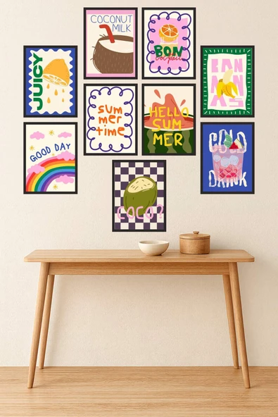 UNT Renkli Summer Temalı Duvar Posterleri – Çerçevesiz Dekoratif MDF tablo Seti (9’lu) Çok Renkli 15 x 20 ürün görseli 1