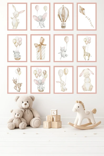 UNT 12'li Çerçeve Görünümlü Bebek ve Çocuk Odası Tablo Seti – 15x20 cm MDF UV Baskı Çok Renkli 15 x 20 ürün görseli 1