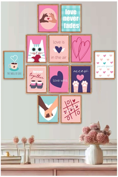 UNT Sevgililer Günü Aşk Temalı 12’li MDF Çerçeve Görünümlü Duvar Tablo Seti – Modern Romantik Dekor Çok Renkli 15 x 20 ürün görseli 1