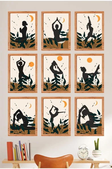 UNT Yoga Temalı Çerçeve Görünümlü MDF UV Baskı Tablo Seti 15x20 cm – 9 Parça Modern Duvar Dekoru Çok Renkli 15 x 20 ürün görseli 1