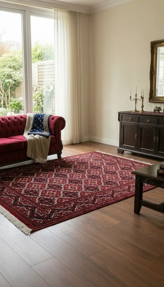 NAKIŞ Serisi Kırmızı Zeminli Klasik Motifli Şık Salon Halısı | AF308 RED 160 X 230 ürün görseli 1