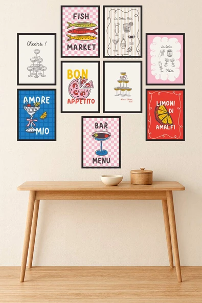 UNT Retro Bar & Mutfak Duvar Panosu Seti – 9 Parça, 3 mm MDF UV Baskı, Hediye Paketli Çok Renkli 15 x 20 ürün görseli 1
