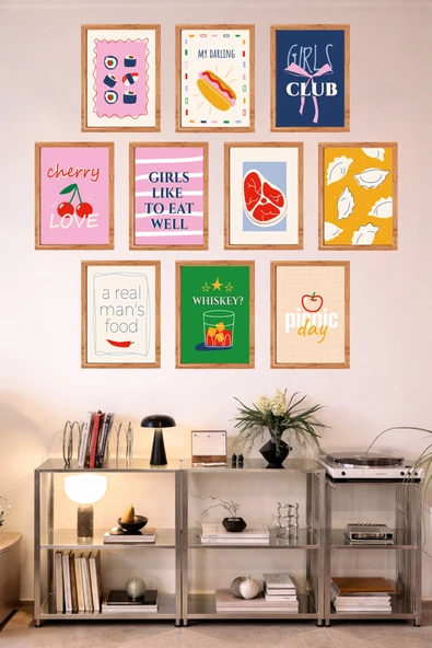 UNT 10’lu Çerçeve Görünümlü Mutfak | Modern | Retro Duvar Posteri Tablo Seti– 15x20 cm MDF UV Baskı Çok Renkli 15 x 20 ürün görseli 1