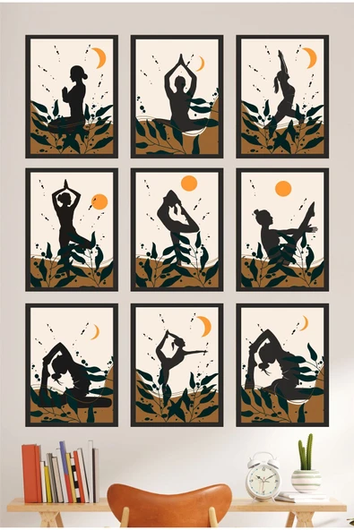 UNT Yoga Temalı Çerçeve Görünümlü MDF UV Baskı Tablo Seti 15x20 cm – 9 Parça Modern Duvar Dekoru Çok Renkli 15 x 20 ürün görseli 1
