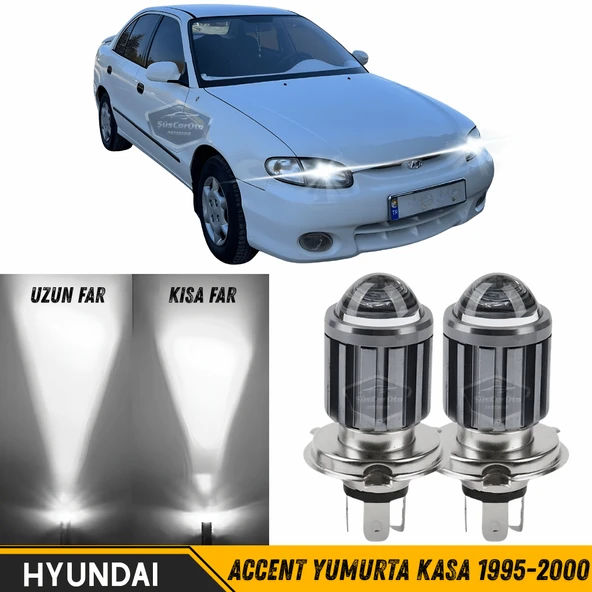 Hyundai Accent Yumurta Kasa 1995-2000 Uyumlu Mercekli Far Ampulü Led Xenon Beyaz Renk Far Şimşek Etkili CSP Led Lamba Uzun Kısa 2 Adet Takım ürün görseli 1