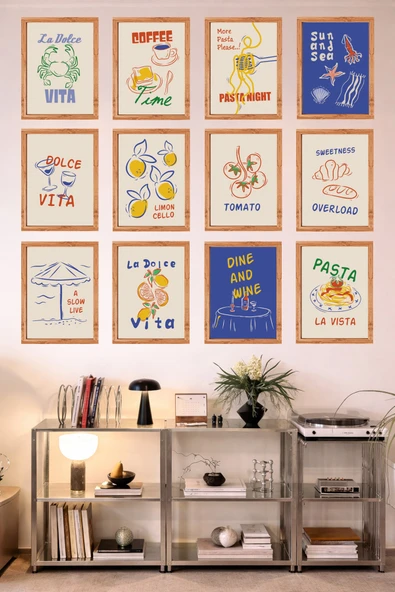 UNT 12’li Çerçeve Görünümlü Mutfak | Modern | Retro Duvar Posteri Tablo Seti– 15x20 cm MDF UV Baskı Çok Renkli 15 x 20 ürün görseli 1