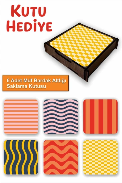 UNT 6’lı MDF Bardak Altlığı Saklama Kutulu – Dekoratif Akdeniz Esintileri Desenli ürün görseli 1