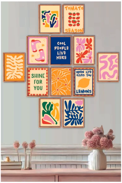 UNT Çerçeve Baskılı Eğlenceli, Abstract,  Minimalist, Modern Yiyecekler ve Mutfak Dekoru 12 li Set Tablo Çok Renkli 20 x 15 ürün görseli 1
