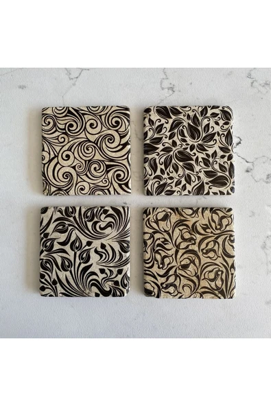 UNT Taş Bardak Altlığı Stone Coasters 4lü Set Renkli Baskı 10 x 10 ürün görseli 1