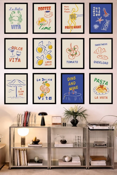 UNT 12’li Çerçeve Görünümlü Mutfak | Modern | Retro Duvar Posteri Tablo Seti– 15x20 cm MDF UV Baskı Çok Renkli 15 x 20 ürün görseli 1