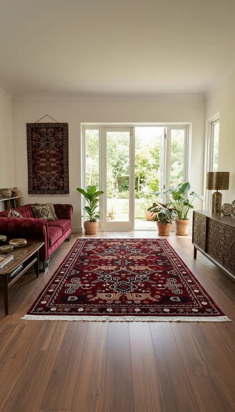 NAKIŞ Serisi Kırmızı Zeminli Etnik Motifli Şık Salon Halısı | AF314 RED 160 X 230 ürün görseli 1