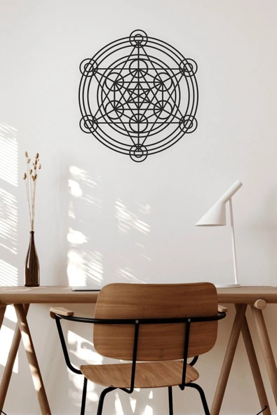 UNT Kutsal Geometri Metatron Cube Duvar Dekoru - Süsü, Ahşap Dekoratif Tablo Siyah 48 x 48 ürün görseli 1