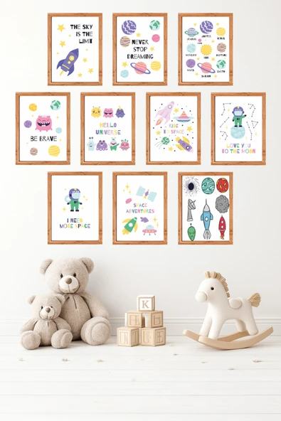 UNT 10'lu Çerçeve Görünümlü Bebek ve Çocuk Odası Duvar Tablo Seti – 15x20 cm MDF UV Baskı Çok Renkli 15 x 20 ürün görseli 1
