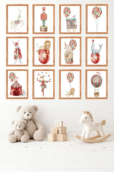 UNT 12'li Çerçeve Görünümlü Bebek ve Çocuk Odası Tablo Seti – 15x20 cm MDF UV Baskı Çok Renkli 15 x 20 ürün görseli 1
