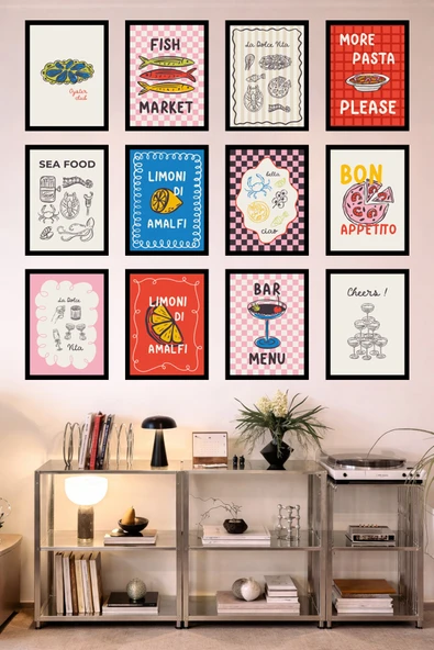 UNT 12’li Çerçeve Görünümlü Mutfak | Modern | Retro Duvar Posteri Tablo Seti– 15x20 cm MDF UV Baskı Çok Renkli 15 x 20 ürün görseli 1