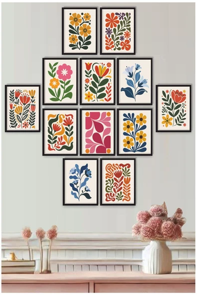 UNT Soyut Çiçek & Yaprak Desenli UV Baskı MDF Duvar Tablo Seti 15x20 cm – 12’li Set Çok Renkli 15 x 20 ürün görseli 1