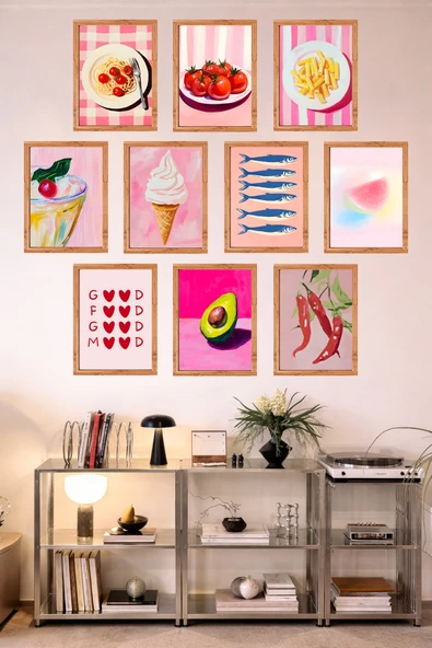 UNT 10'lu Çerçeve Görünümlü Mutfak | Modern | Retro Duvar Posteri Tablo Seti– 15x20 cm MDF UV Baskı Çok Renkli 15 x 20 ürün görseli 1