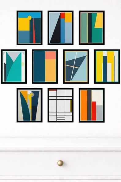 UNT 10'lu Çerçeve Görünümlü Modern Duvar Tablo Seti – 15x20 cm MDF UV Baskı Çok Renkli 15 x 20 ürün görseli 1