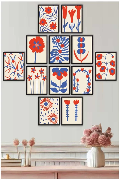 UNT Modern Soyut Duvar Tablosu Seti 12’li | 15x20 cm UV Baskı | Çerçeve Görünümlü Dekoratif Tablo Çok Renkli 15 x 20 ürün görseli 1
