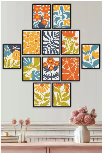 UNT Modern Çiçek Tasarım 12’li Duvar Tablo Seti – Renkli Floral Dekorasyon Çok Renkli 15 x 20 ürün görseli 1