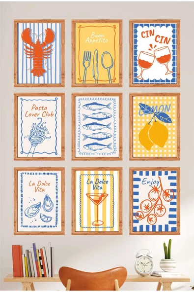 UNT Retro Deniz Temalı 9 Parça MDF Duvar Tablo Seti - Mutfak ve Kafe Dekoru - UV Baskı 15x20 cm Çok Renkli 15 x 20 ürün görseli 1