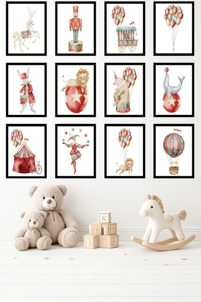UNT 12'li Çerçeve Görünümlü Bebek ve Çocuk Odası Tablo Seti – 15x20 cm MDF UV Baskı Çok Renkli 15 x 20 ürün görseli 1