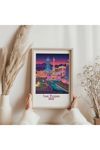 UNT Ahşap Çerçeveli  "Las Vegas" Tablo Çok Renkli 30 x 40 ürün görseli 1