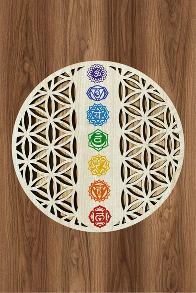 UNT Yaşam Çiçeği Sacred Geometri ve Seven Çakra Duvar Dekoru Tablo RENKLİ 48 x 48 ürün görseli 1