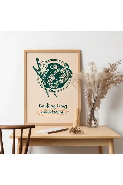 UNT Ahşap Çerçeveli "Cooking is my Meditation" Tablo Çok Renkli 30 x 40 ürün görseli 1