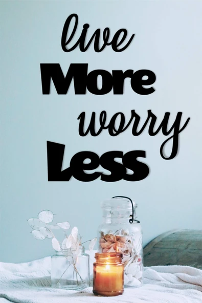 UNT "live More Worry Less" Duvar Dekoru - Süsü, Lazer Kesim, Ahşap Dekoratif Tablo Siyah 55 x 60 ürün görseli 1