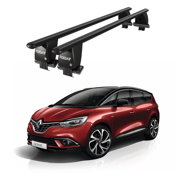 Royal Renault Grand Scenic (2017 ve Sonrası) Uyumlu Siyah Kilitli Ara Atkı Port Bagaj Tavan Barı ürün görseli 1