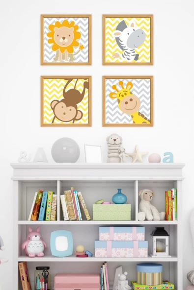 UNT Çocuk Odası Sevimli Hayvanlar Tablo Seti Renkli Baskı 22 x 35 ürün görseli 1