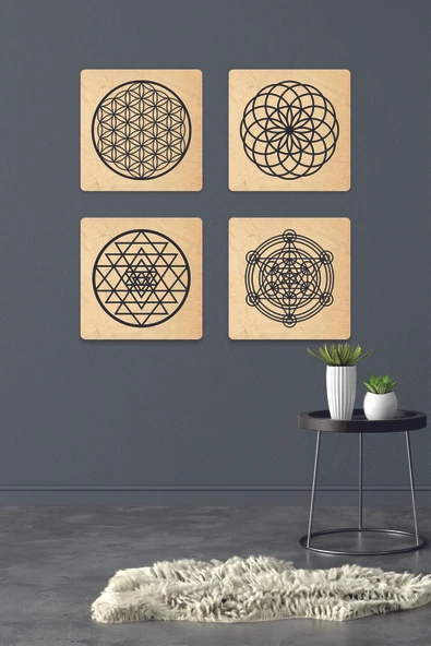 UNT Kutsal Geometri Seti (yaşam Çiçeği, Sri Yantra, Metatron, Torus) Uv Baskı Tablo RENKLİ BASKI 24 x 24 ürün görseli 1