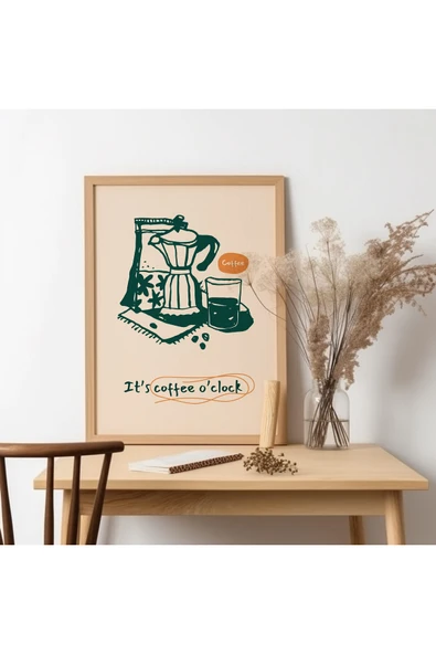 UNT Ahşap Çerçeveli "It's  Coffe O'clock" Tablo Çok Renkli 30 x 40 ürün görseli 1