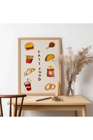 UNT Ahşap Çerçeveli "Fast Food" Tablo Çok Renkli 30 x 40 ürün görseli 1