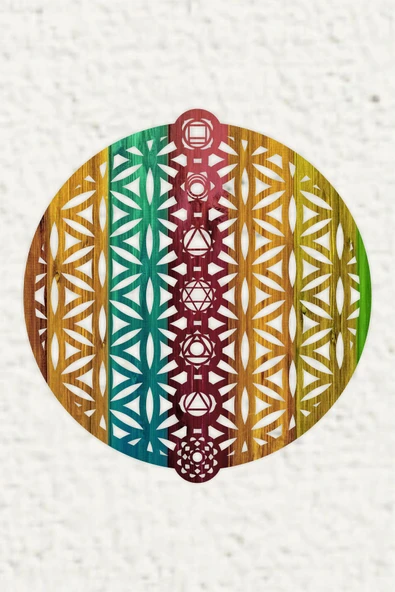 UNT Renkli Yaşam Çiçeği Sacred Geometri ve Seven Çakra Duvar Dekoru Tablo RENKLİ 48 x 48 ürün görseli 1