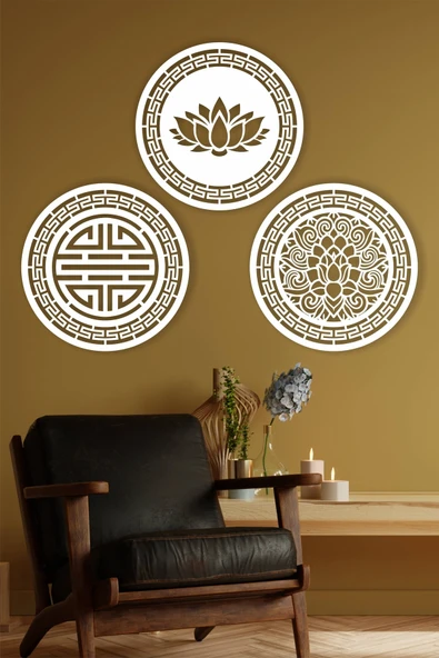 UNT Kutsal Geometri 3'l Ü Set Wealth Attraction, Lotus Çiçekleri Duvar Dekoru, Tablo beyaz 48 x 48 ürün görseli 1