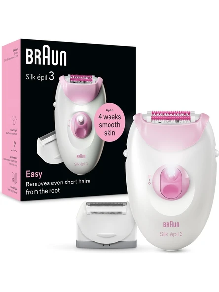 Braun Silk-Epil 3 3-031 Epilatör 20 Cımbızlı 2 Hız Kuru Kullanım Yıkanabilir Başlıklı Beyaz ürün görseli 1