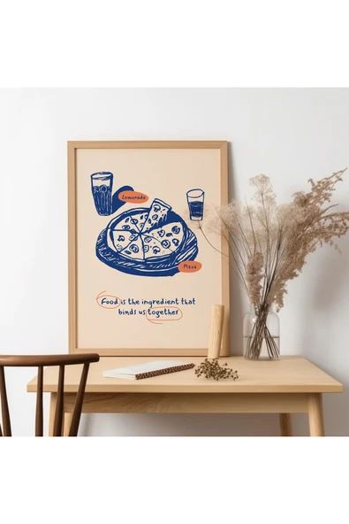 UNT -Ahşap Çerçeveli "Food .... Together" Tablo ÇOK RENKLİ 30 x 40 ürün görseli 1