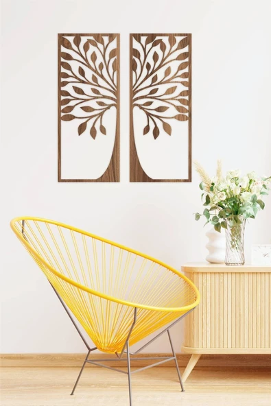 UNT Ağaç Temalı Modern Dekoratif Ahşap 2'li Tablo, Duvar Dekoru CEVİZ 48 x 40 ürün görseli 1