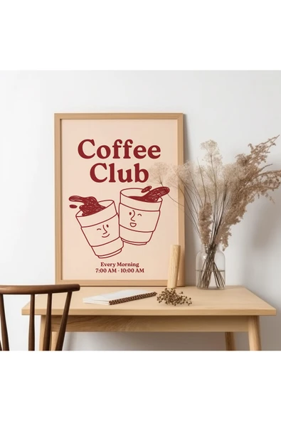 UNT Ahşap Çerçeveli "Coffee Club" Tablo Çok Renkli 30 x 40 ürün görseli 1